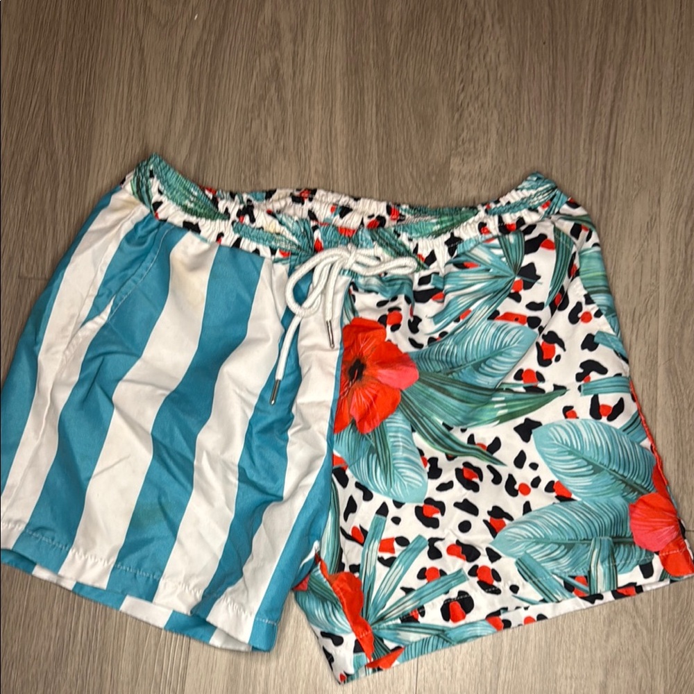 Tropical Blue and White Men's Swim Trunks